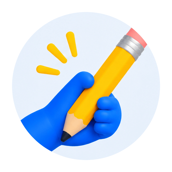 Mano azul sosteniendo un lápiz amarillo para diseñar